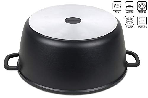 Royalty Line - RL-BS40M - Cacerola Grande con Tapa de Cristal, Antiadherente, 19.3 litros, 40 cm, Negro