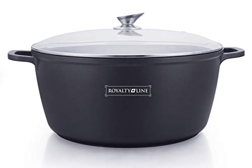 Royalty Line - RL-BS40M - Cacerola Grande con Tapa de Cristal, Antiadherente, 19.3 litros, 40 cm, Negro