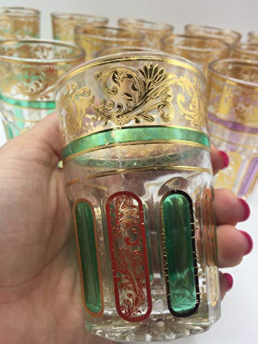 RS Set de 12 de Vasos de Cristal para Té marroquí Dorados con ramal Dorado