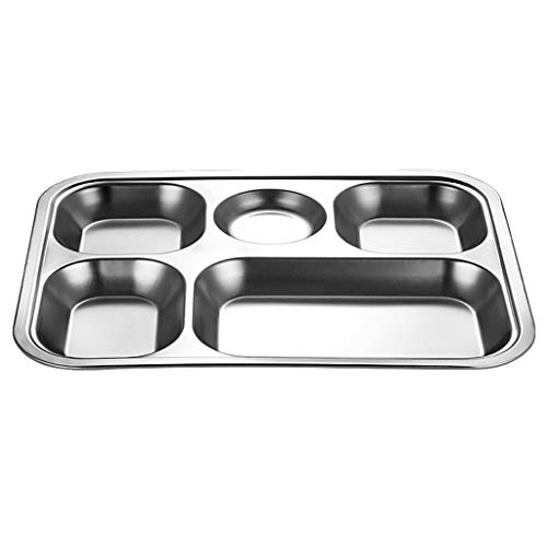 Rtengtunn Bandeja de Cena Dividida de Acero Inoxidable Almuerzo Contenedor Plato de Comida para Comedor Escolar Sección 3/4/5-4