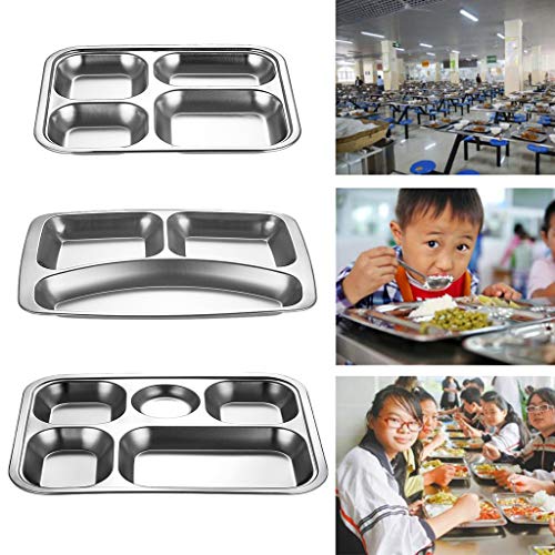 Rtengtunn Bandeja de Cena Dividida de Acero Inoxidable Almuerzo Contenedor Plato de Comida para Comedor Escolar Sección 3/4/5-4