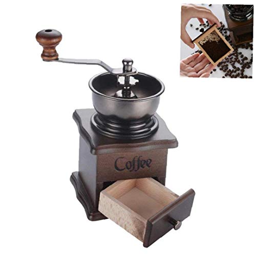 ruanxiangdong Manual Molinillo De Café Molino De Café De La Mano Base De Madera con El Cajón del Grano De Café Molino Antiguo De La Vendimia del Estilo De La Manivela