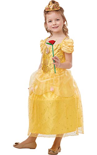Rubies Disfraz oficial de princesa Disney Belle con purpurina y brillo para niñas