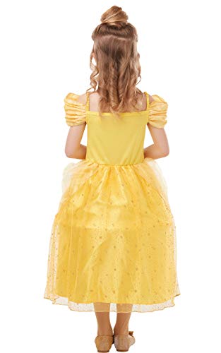 Rubies Disfraz oficial de princesa Disney Belle con purpurina y brillo para niñas