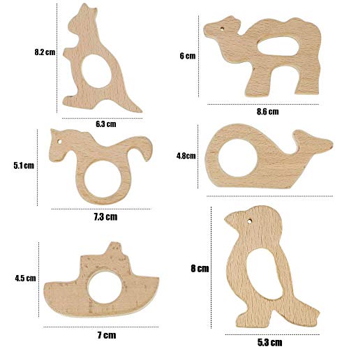 RUBY - 12 Pcs Sonajero Animal Mordedor Orgánico, Figuras de Madera Orgánico Bebé Kit Colgante Bricolage Accesorios Madera Natural Juguete Niños Ducha (Lote 2)
