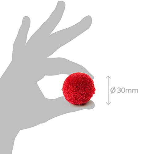 RUBY - Pompones de bola para manualidades, proyectos escolares, bricolages, DIY, costura (Rojo, Ø30mm)