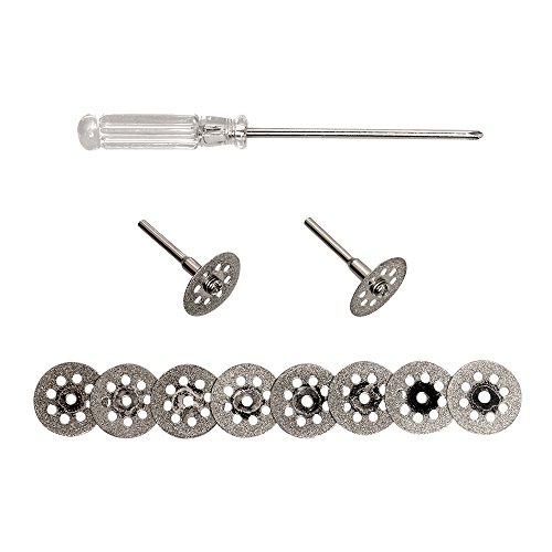 Rueda De Corte de Diamante, 10 Piezas 22 mm Mini Diamante Sierra Hoja de Corte Disco Rueda Set Con Mandril (3 Mm) y Destornillador Para Dremel Rotary Herramientas Cristal Gemas de Corte Discos