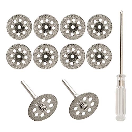 Rueda De Corte de Diamante, 10 Piezas 22 mm Mini Diamante Sierra Hoja de Corte Disco Rueda Set Con Mandril (3 Mm) y Destornillador Para Dremel Rotary Herramientas Cristal Gemas de Corte Discos