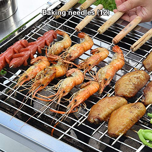 Ruiao - Juego de utensilios para asar a la parrilla, tenedor de papel de aluminio, brochetas de bambú para barbacoa, pinzas para cocinar en la puerta