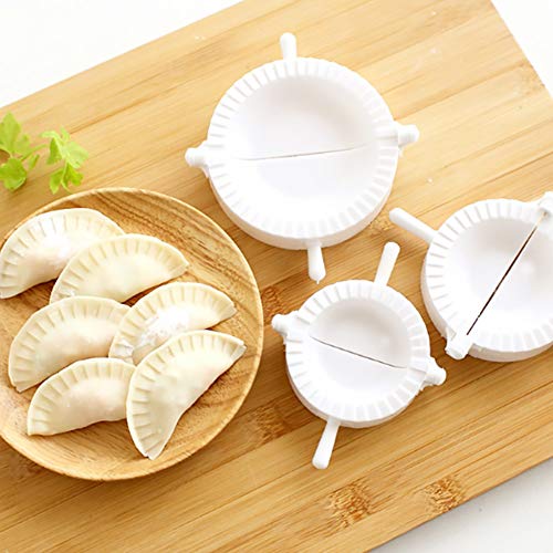 Ruiting Empanadillas Molde,Utensilio para hacer empanadillas y ravioli,Molde de Silicona para masa herramienta de cocina con mango 3pcs (Blanco)