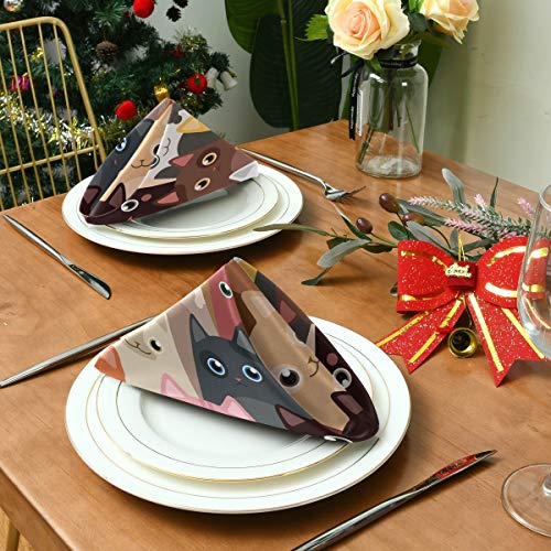 Rulyy Servilletas de tela con patrón de gato de colores, reutilizables, servilletas para restaurantes, banquetes, mesas de cena, 20 x 20 pulgadas, juego de 1/4/6 piezas