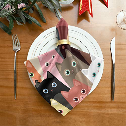 Rulyy Servilletas de tela con patrón de gato de colores, reutilizables, servilletas para restaurantes, banquetes, mesas de cena, 20 x 20 pulgadas, juego de 1/4/6 piezas