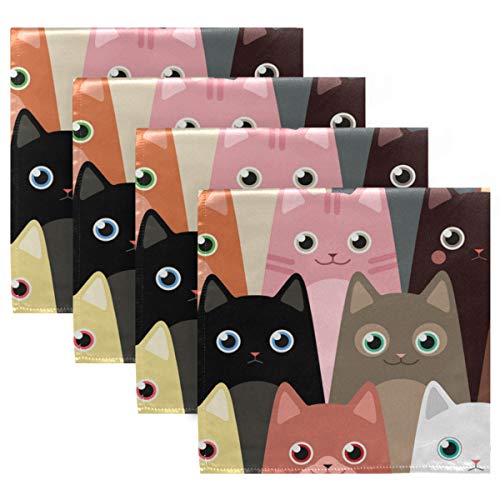 Rulyy Servilletas de tela con patrón de gato de colores, reutilizables, servilletas para restaurantes, banquetes, mesas de cena, 20 x 20 pulgadas, juego de 1/4/6 piezas