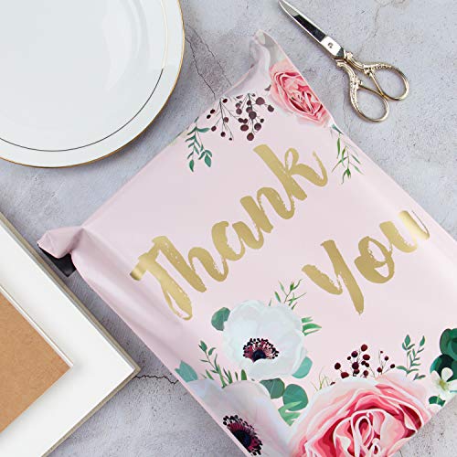 RUSPEPA 26X33CM Bolsas De Polietileno De Envío Bolsas De Envío Notas De Agradecimiento Flores Rodeadas De Polietileno De Color Rosa Sobres De Correo De Sellado Resistente De 2,3 Mil Sobres-50 Piezas