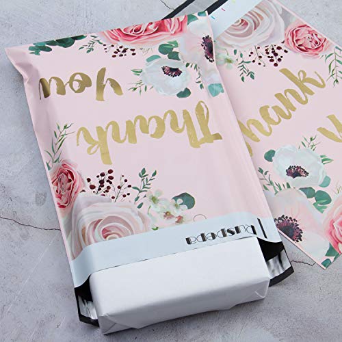 RUSPEPA 26X33CM Bolsas De Polietileno De Envío Bolsas De Envío Notas De Agradecimiento Flores Rodeadas De Polietileno De Color Rosa Sobres De Correo De Sellado Resistente De 2,3 Mil Sobres-50 Piezas