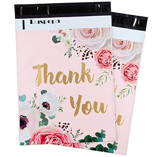 RUSPEPA 26X33CM Bolsas De Polietileno De Envío Bolsas De Envío Notas De Agradecimiento Flores Rodeadas De Polietileno De Color Rosa Sobres De Correo De Sellado Resistente De 2,3 Mil Sobres-50 Piezas