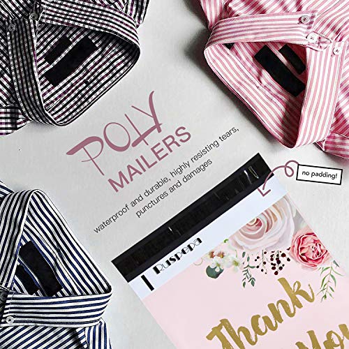RUSPEPA 26X33CM Bolsas De Polietileno De Envío Bolsas De Envío Notas De Agradecimiento Flores Rodeadas De Polietileno De Color Rosa Sobres De Correo De Sellado Resistente De 2,3 Mil Sobres-50 Piezas