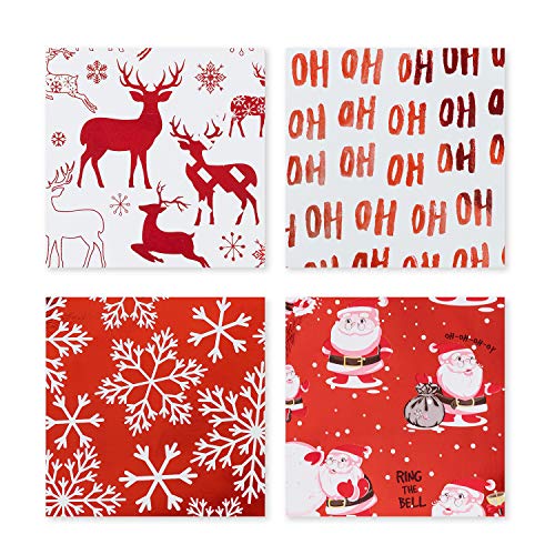 RUSPEPA Rollo De Papel De Regalo - Papel Rojo Y Blanco Con Brillo Metálico - Colección Christmas Elements - 4 Rollos - 76cm X 305cm Por Rollo