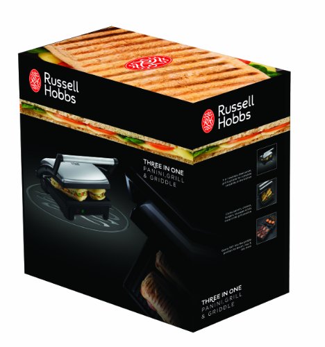 Russell Hobbs Cook@Home - Grill 3 en 1 (Paninis, Plancha y Parrilla, 1800 W, Acero Inox, Gris y Negro) - ref. 17888-56