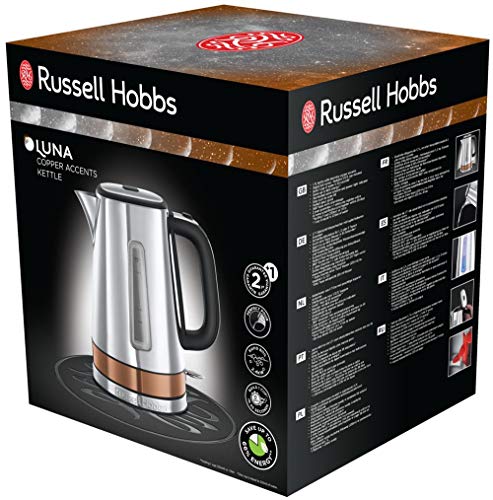 Russell Hobbs Luna Copper - Hervidor de Agua Eléctrico (2400 W, 1,7l, Acero Inoxidable, Cobre, Gris) - ref. 24280-70