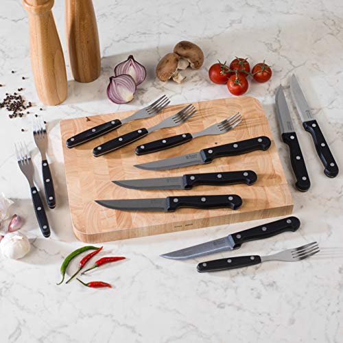 Russell Hobbs RH000431 RH000431-Juego de Cuchillos y Tenedor Unidades, Color Negro, Acero, 12 Piece Knife and Fork Set