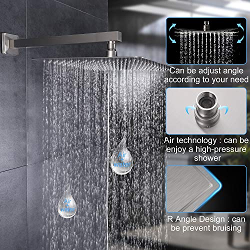 S R SUNRISE Sistema de Ducha de níquel Cepillado para Cuarto de baño, Moderna tecnología Air Injection, Cabezal de Ducha Cuadrado de 12", fácil instalación, Respetuoso con el Medio Ambiente