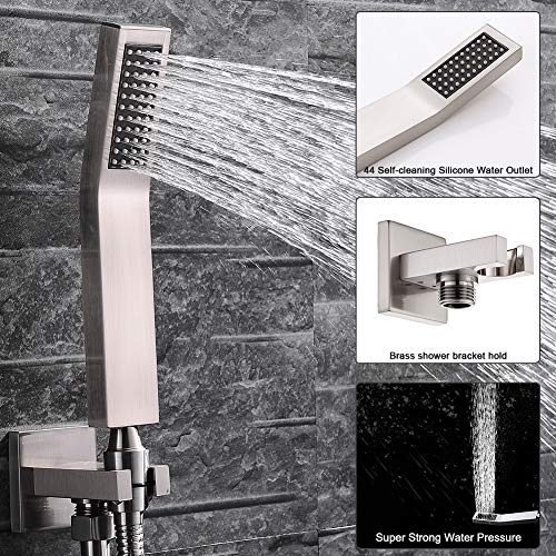 S R SUNRISE Sistema de Ducha de níquel Cepillado para Cuarto de baño, Moderna tecnología Air Injection, Cabezal de Ducha Cuadrado de 12", fácil instalación, Respetuoso con el Medio Ambiente