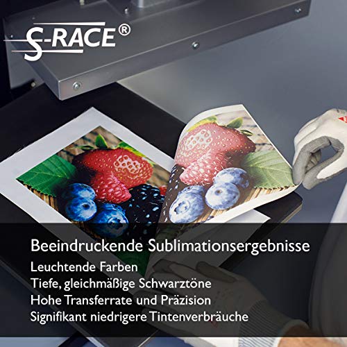 S-RACE - Papel de sublimación (A4, 20 hojas, 120 g/m², apto para impresoras de inyección de tinta de sublimación, secado rápido, resistente a borrones