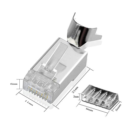 S SIENOC Paquete de 5 Conectores niquelados RJ45 Cat 7A / Cat 7 / Cat 6A Cubiertas de Conectores de conexión de Red Modular + guía + Carcasa