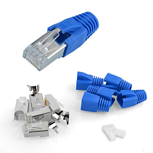 S SIENOC Paquete de 5 Conectores niquelados RJ45 Cat 7A / Cat 7 / Cat 6A Cubiertas de Conectores de conexión de Red Modular + guía + Carcasa