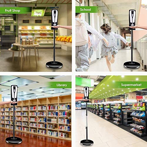 S SMAUTOP Soporte dispensador de desinfectante para manos, 127-157 cm de altura ajustable, rociador de alcohol móvil de pie con base reforzada, ideal para áreas públicas
