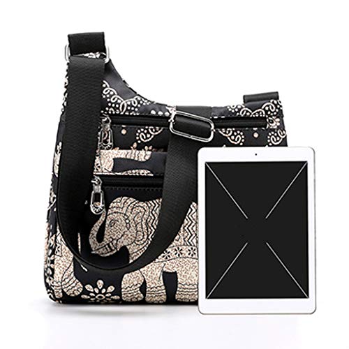 S-TROUBLE Bolso Bandolera de Hombro de Nylon Impreso para Mujer Bolso de Mano con Cremallera Messenger Multi Zipper