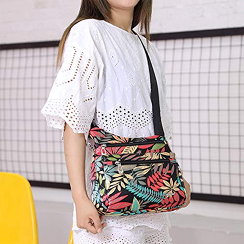 S-TROUBLE Bolso Bandolera de Hombro de Nylon Impreso para Mujer Bolso de Mano con Cremallera Messenger Multi Zipper