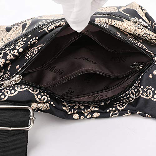 S-TROUBLE Bolso Bandolera de Hombro de Nylon Impreso para Mujer Bolso de Mano con Cremallera Messenger Multi Zipper