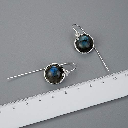 S925 Plata Esterlina Mujer Pendientes Colgados,Retro Creative Ronda Verde Hoja Forma Feldespato Pendientes para Las Mujeres/Niñas,Única Decoración Joyería Hipoalergénicos Adecuados para Banque