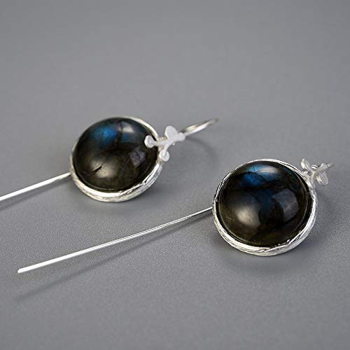 S925 Plata Esterlina Mujer Pendientes Colgados,Retro Creative Ronda Verde Hoja Forma Feldespato Pendientes para Las Mujeres/Niñas,Única Decoración Joyería Hipoalergénicos Adecuados para Banque