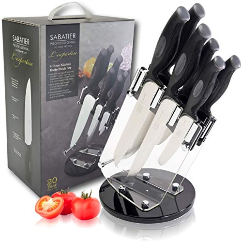 Sabatier Profesional L'Expertise 6pc Juego Cuchillero Giratorio - Acero Inoxidable Molibdeno Cromado, Cuchillas Afiladas Finamente Molidas. Manijas Ergonómicas De Agarre Suave