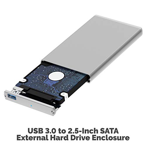Sabrent Caja Ultra Slim USB 3.0 a 2.5 Pulgadas SATA Disco Duro Externo de Aluminio [Optimizado para SSD, Soporte UASP SATA III] Plata (EC-UM30)
