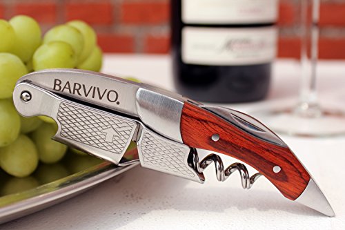Sacacorchos para meseros profesionales de BARVIVO – Destapador usado por meseros, sommeliers y barmans del mundo para abrir botellas de cerveza y vino. Hecho de acero inoxidable y madera de pakka.