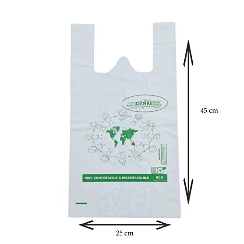 Saco 100 bolsas biodegradables y compostables de almidón de maíz para camiseta, bolsa de cocina, bolsas de fruta