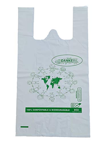 Saco 100 bolsas biodegradables y compostables de almidón de maíz para camiseta, bolsa de cocina, bolsas de fruta