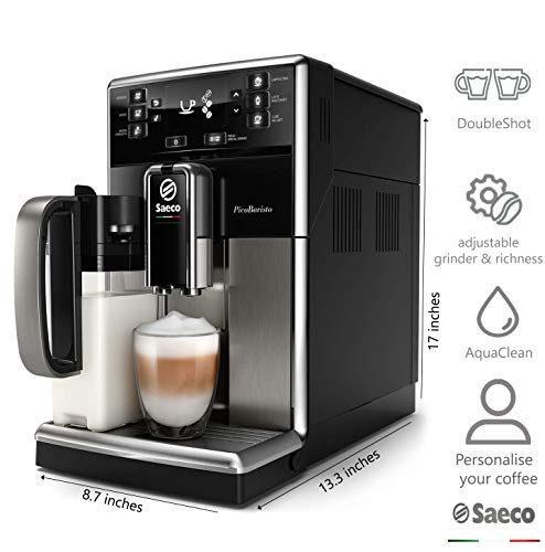 Saeco súper automática SM5479/10 Cafetera (Independiente, Máquina Espresso, 1,8 L, Granos, café molido, Molinillo Integrado, Negro, Acero Inoxidable), 1850 W, 1.8 litros