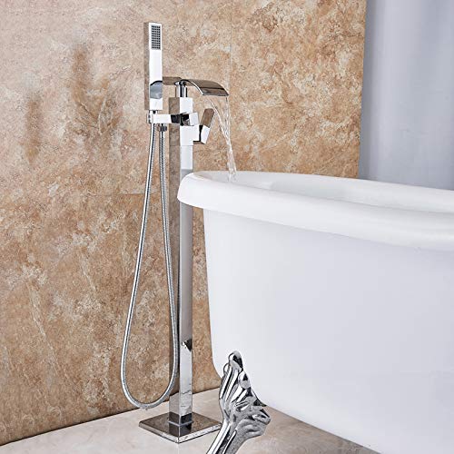 Saeuwtowy Grifo De Pie Para Bañera Cascada Cromo Redondo En El Suelo De Pie Bañera Grifo Grifo De Ducha y Bañera Monomando Latón Mezclador de Suelos Con Ducha