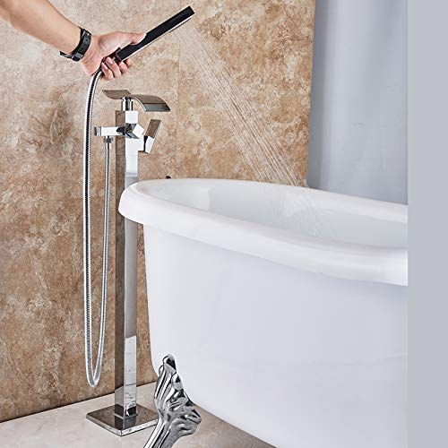 Saeuwtowy Grifo De Pie Para Bañera Cascada Cromo Redondo En El Suelo De Pie Bañera Grifo Grifo De Ducha y Bañera Monomando Latón Mezclador de Suelos Con Ducha