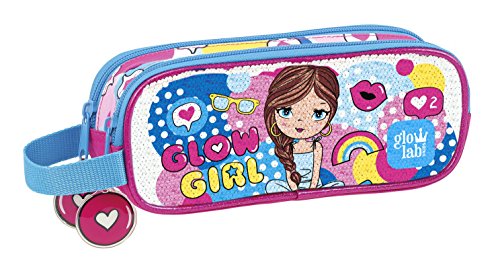 Safta Estuche Glowlab "Sequins" Oficial Escolar 210x60x80mm