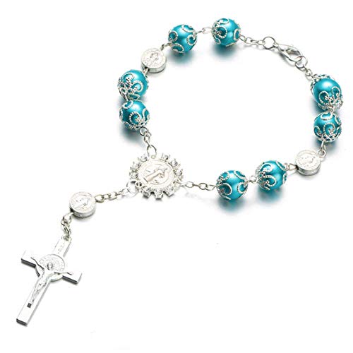 Sagrado Corazón de María Rosario Significa la Divina Misericordia de Jesús Guadalupe San Iconos religiosos Centro de Regalo,Blue