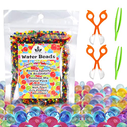 Sailfish Juego de Juguetes de motricidad Fina, Juguete sensorial de Agua no tóxico para niños - 10,000 Cuentas con 2 cucharadas y Pinzas