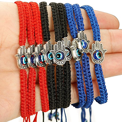 sailimue 9 Piezas Pulseras Hombre Mujer Unisex Pulseras Rojas Negro Azul Pulseras Amigas Mal de Ojo