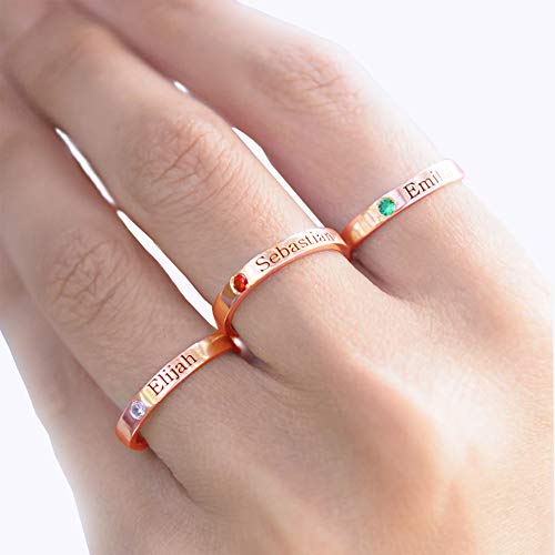sailor thunder Anillo con Nombre Grabado Joyas por Encargo 1 Nombre y 1 Anillo de Piedra Natal Anillos Personalizados de Plata de Ley 925