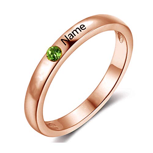 sailor thunder Anillo con Nombre Grabado Joyas por Encargo 1 Nombre y 1 Anillo de Piedra Natal Anillos Personalizados de Plata de Ley 925
